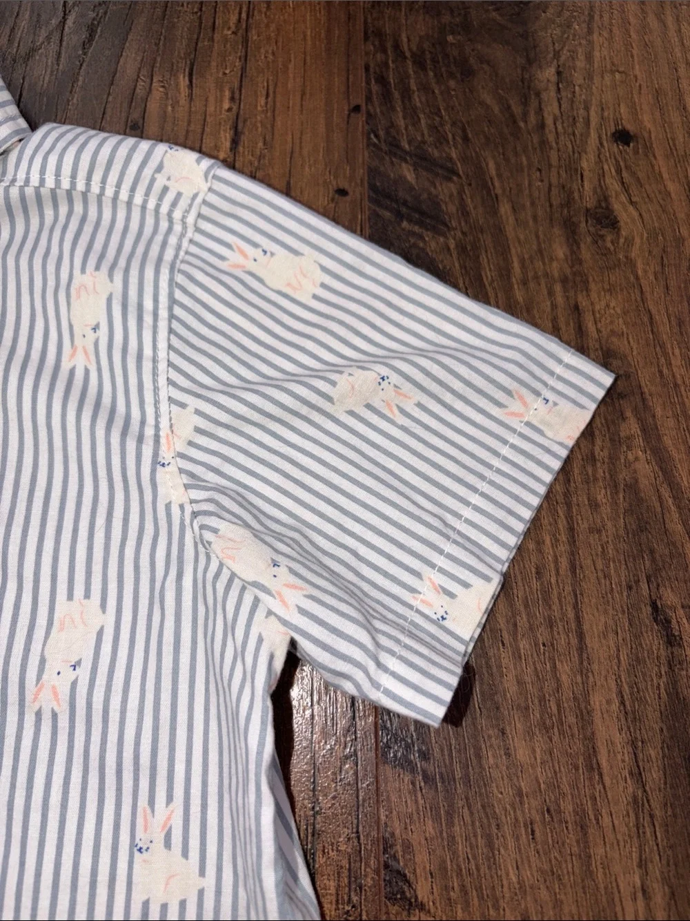 Old Navy Light Blue Striped Button-Down with Bunny Print and Bow Tie